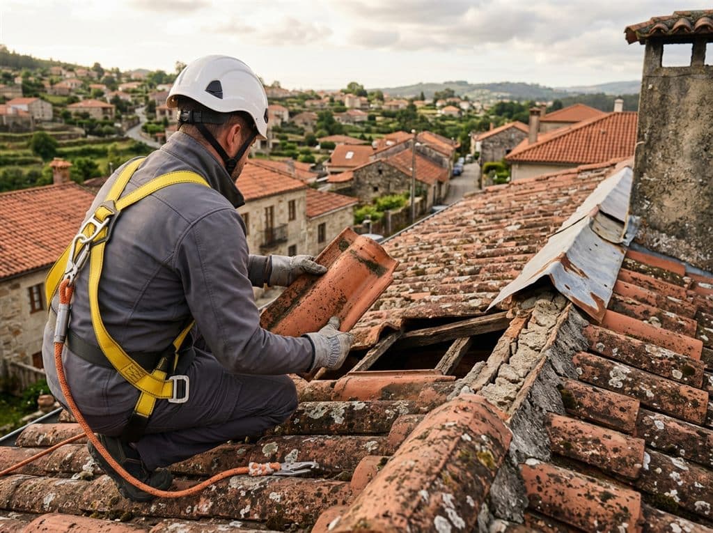 Revisión de cubierta antes de instalar placas solares en Pontevedra